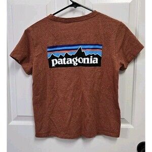 Patagonia T Shirt Womens Medium Rust Orange Graphic Logo Responsibili Tee Casual